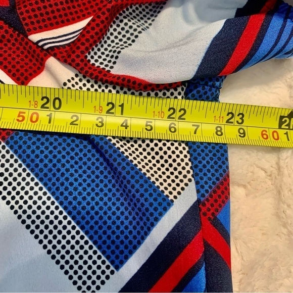 Notations Tunic Top 1X Red White Blue Short Sleeves Buttons Stretchy Boat Neck - Picture 15 of 15